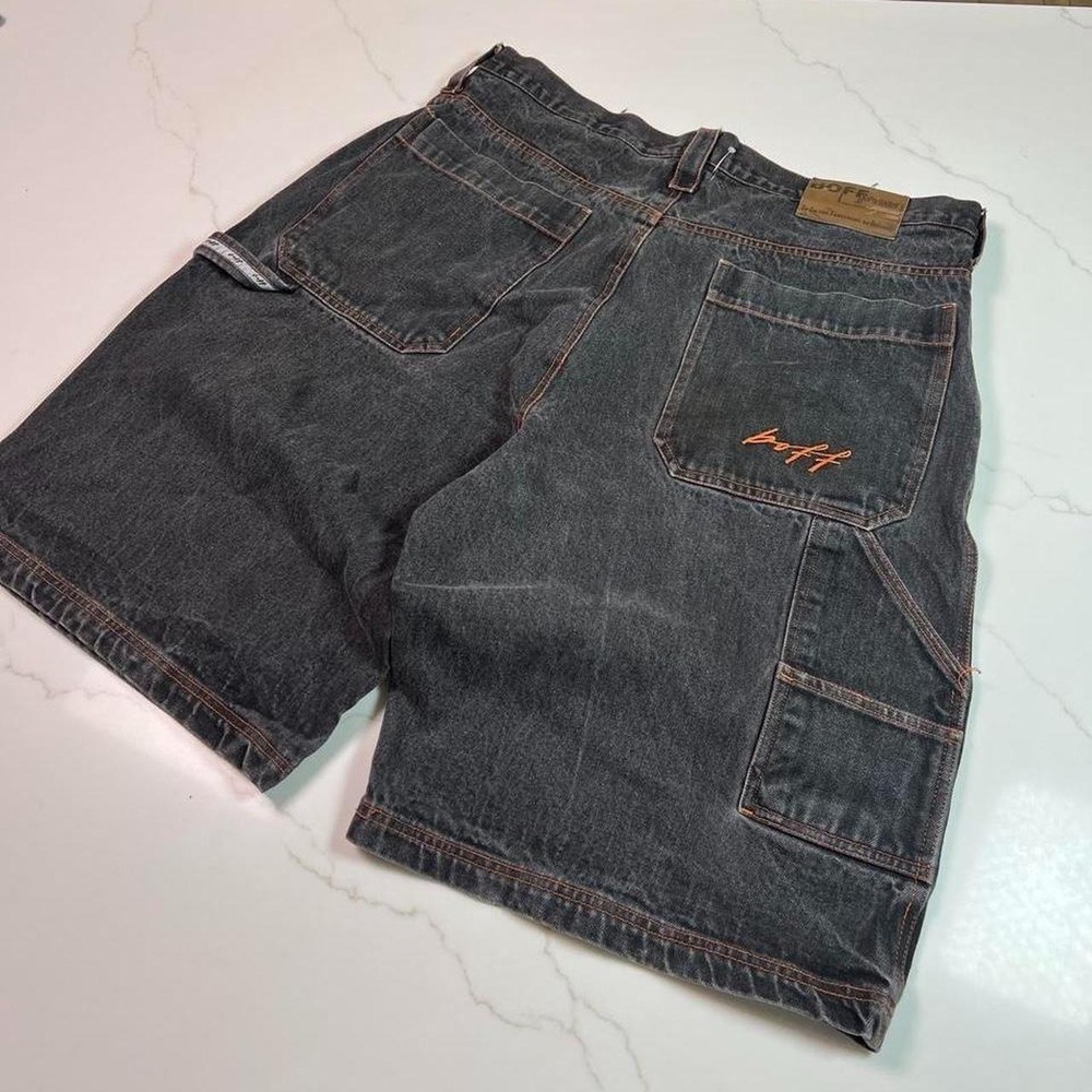 Carpenter Shorts Mens Black Denim Orange Contrast Baggy Skater Utility